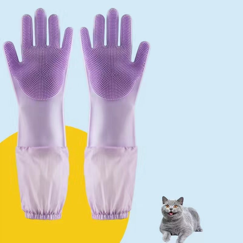 宠物洗澡手套 加长加厚防抓咬款  紫色