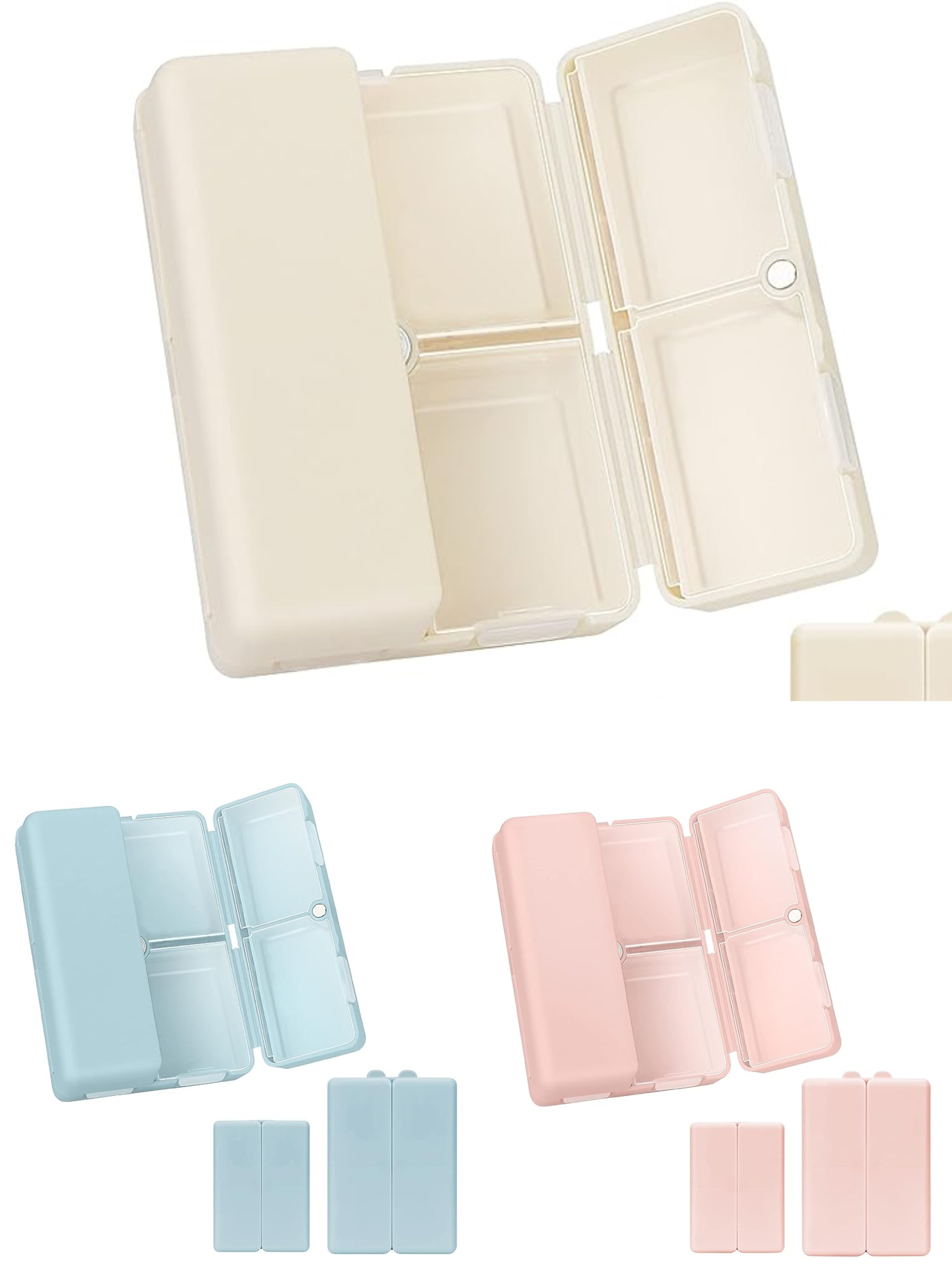 便携式磁吸药盒 附标注贴纸  米色，粉色，蓝色各1个 共3个